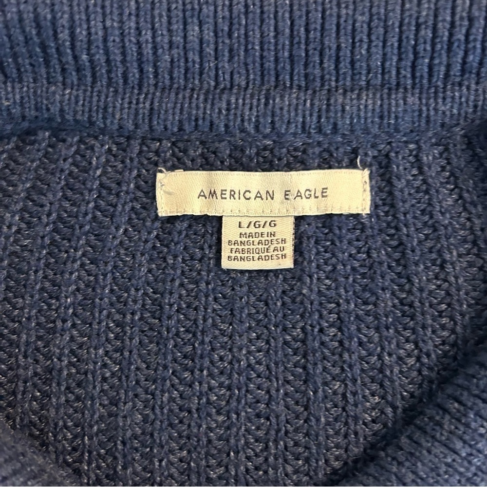American Eagle Outfitters Women’s Navy Varsity Cardigan Cropped Sz L - Picture 5 of 6